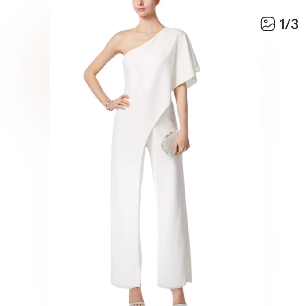 Adriana Papell White Wedding Jumpsuit Flowy Womens Size 10